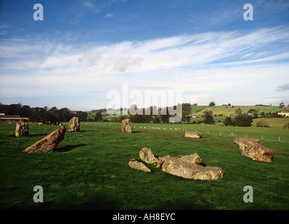 Einer der drei Steinkreise und bleibt in der Somerset Dorf von Stanton Drew Stockfoto