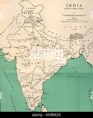 Indische Karte mit interessanten Sehenswürdigkeiten indische Karte Stockfoto