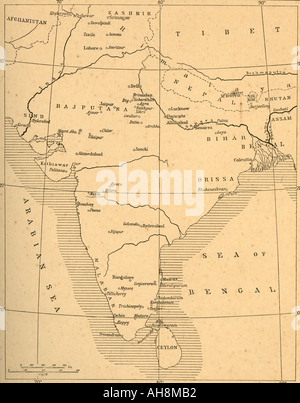 Alte Karte von Indien Stockfoto