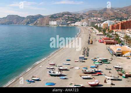 Almunecar, Costa Tropical, Spanien. Playa de San Cristobal Stockfoto