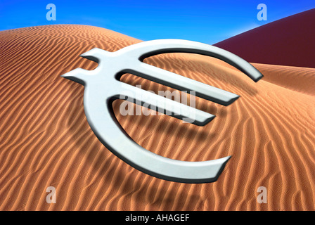 Euro-Symbol in der Sandwüste Stockfoto