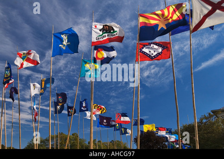 Zustand-Markierungsfahnen der Vereinigten Staaten fliegen bei Veteranen der Kriege im Ausland einreichen Freundschaft Indiana Stockfoto