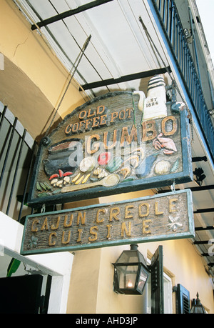 Old Coffee Pot Gumbo Restaurant Schild, French Quarter, New Orleans, Louisiana, USA Stockfoto