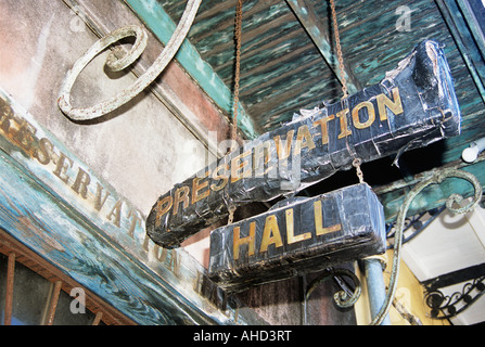 Preservation Hall Zeichen, Preservation Hall, St. Peter-Straße, French Quarter, New Orleans, Louisiana, USA Stockfoto