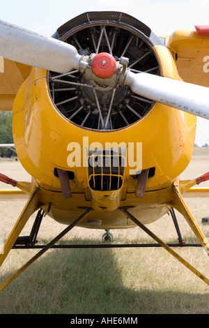 alte gelbe Flugzeug auf dem Boden Stockfoto