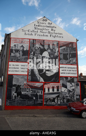 Dieses Wandbild auf der Shankill Road zeigt Szenen der Gräueltaten von republikanischen Paramilitärs durchgeführt Stockfoto