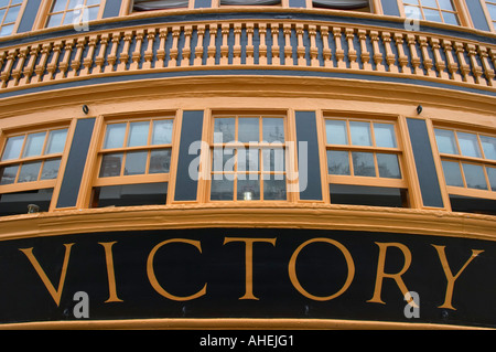 Heck-Ansicht der HMS Victory in Portsmouth Historic Dockyard, Hampshire, England Stockfoto