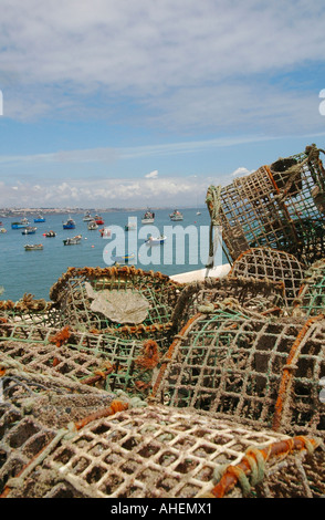 Traditionelle Falle Netze in der Pier von Cascais eine Vorort-Gemeinde in der Nähe von Lissabon Portugal Stockfoto