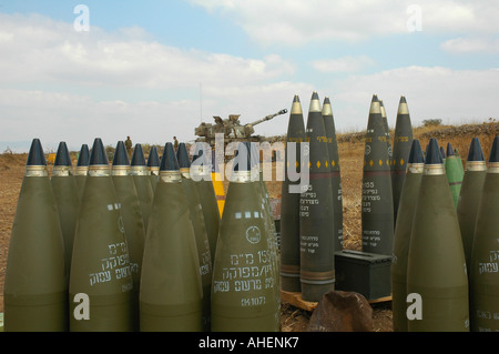 M483A1 DPICM Artillerie geliefert - streumunition durch israelische Artillerie auf den Golanhöhen während Israels Krieg gegen die Hisbollah im Libanon verwendet Stockfoto