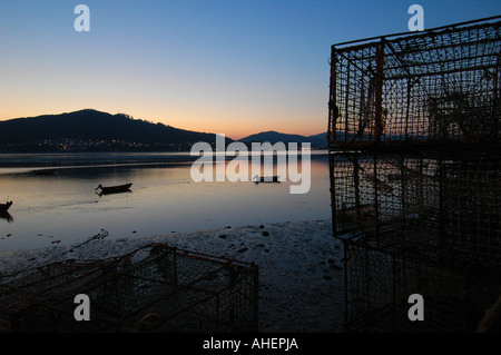 Sonnenuntergang über Caminha Mündung und der Fluss Minho Nordportugal Stockfoto