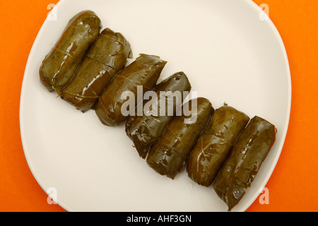 Dolmades Weinblätter gefüllte Lebensmittel aus Griechenland Stockfoto