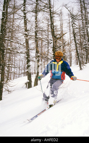 Skifahren abseits der Piste Tignes, Frankreich Stockfoto