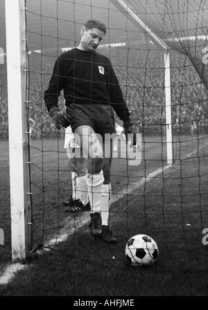 Fußball, Bundesliga, 1966/1967, Borussia Mönchengladbach vs. 1860 München 2:3, Boekelberg Stadion, Szene des Spiels, 2:1 Tor für die Gladbacher von Guenter Netzer (MG, nicht im Bild), Keeper Petar Radenkovic (1860) holt den Ball aus dem Netz Stockfoto