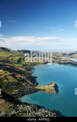 Charteris Bay Lyttelton Harbour Canterbury Südinsel Neuseeland Antenne Stockfoto