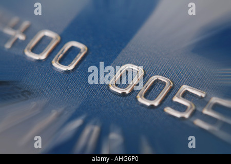 Kreditkarte mit Zoom Effekt Zahlen sind gefälscht Stockfoto