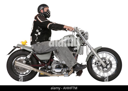 Harley Davidson-Fahrer mit motor Bike und Rubber duck Stockfoto