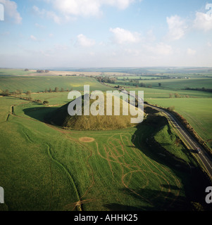 Silbury Hill Avebury Wiltshire UK Luftbild großen neolithischen Website Stockfoto