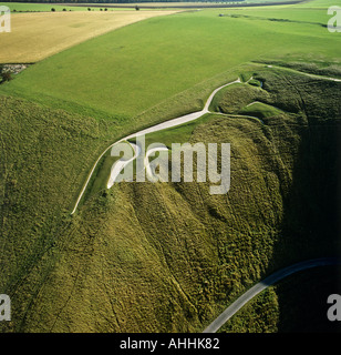 Uffington White Horse Oxfordshire UK Kreide Hügel schnitzen aus Bronzezeit Luftbild Stockfoto