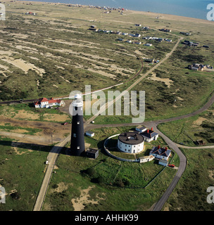 Strand und Leuchtturm Dungeness Kent UK Luftbild Stockfoto