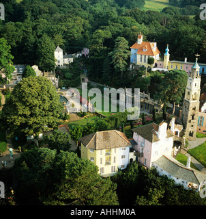 Portmeirion Italianate Dorf gebaut Gwynedd Wales von William Clough Ellis berühmt für die Gefangenen TV Serie Luftbild Stockfoto