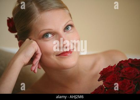 Eine Braut an ihrem Hochzeitstag Stockfoto