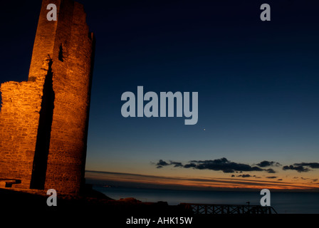 Die Goatehouse in Aberystwyth Castle bei Nacht Stockfoto