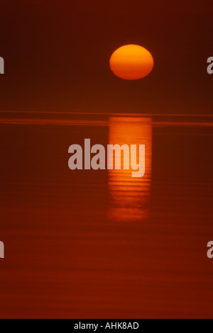 Untergehende Sonne über dem Wasser Stockfoto
