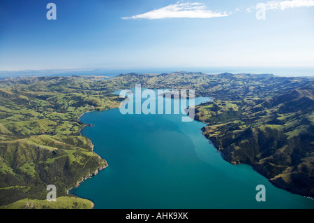 Akaroa Harbour Banken Halbinsel Canterbury Neuseeland Südinsel Antenne Stockfoto