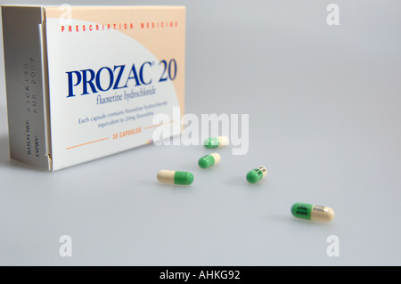 Prozac-Kapseln und Verpackung anti-Depression Medikamente Stockfoto