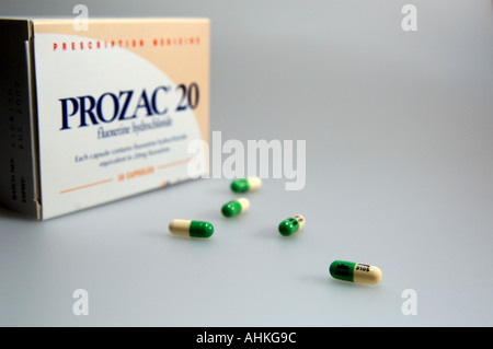 Prozac-Kapseln und Verpackung anti-Depression Medikamente Stockfoto