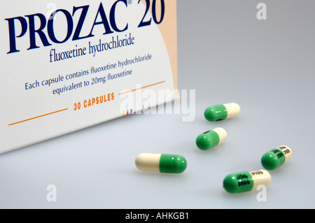 Prozac-Kapseln und Verpackung anti-Depression Medikamente Stockfoto