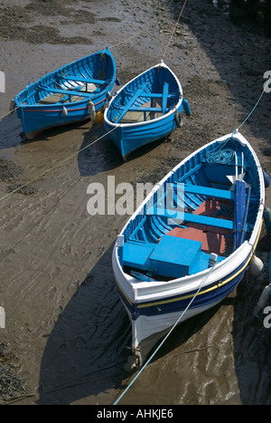 Blaue Angelboote/Fischerboote in Staithes North Yorkshire Stockfoto