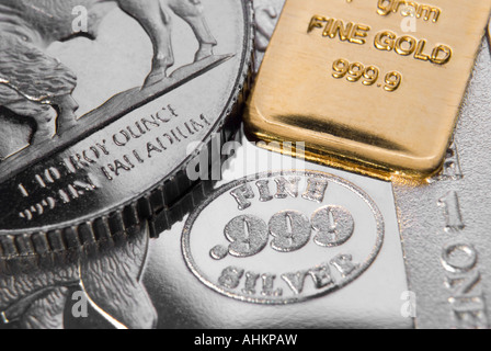 Gold, Silber und Palladium Goldbarren in kleinen bars Stockfoto