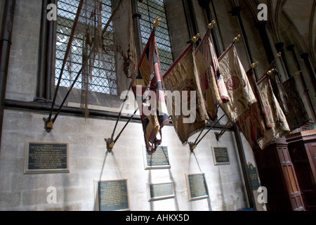 Farben von Wiltshire Regiment in Wiltshire Salisbury Kathedrale hängen Stockfoto