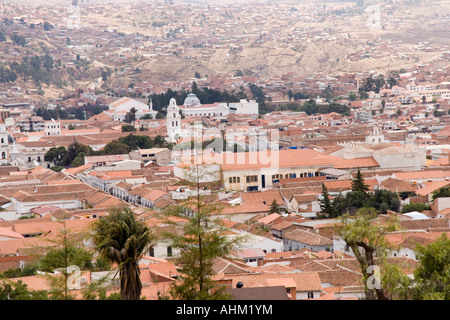 Blick auf die Stadt Sucre vom Plaza Pedro de Anzares, einem großen Platz mit Blick auf die Stadt, Bolivien Stockfoto