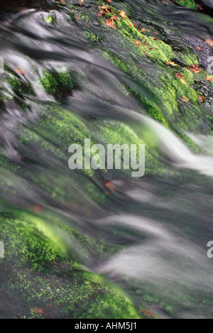 Detail von einem kleinen Wasserfall in den Fluss bei Aira Force im englischen Lake District Stockfoto