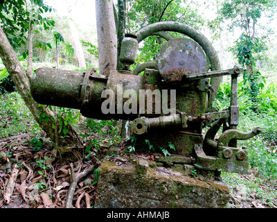 Bleibt ein Heißluftmotor W H Bailey auf dem Gelände der ehemaligen Zuckerfabrik in Arnos Vale, Plymouth, Tobago. Stockfoto