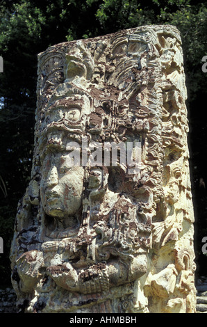 Stela H bei den Maya Ruinen von Copan, Honduras, Mittelamerika Stockfoto