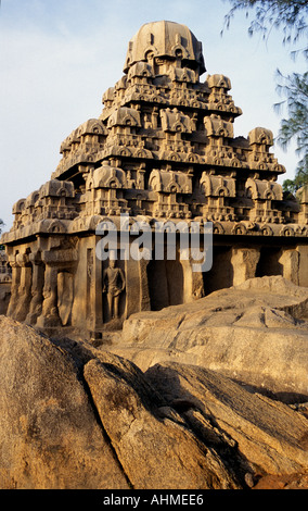 Mamallapuram Pancha Pandava Rathas Dharmaraja Südindien Stockfoto
