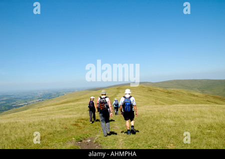 Geführte walking-Gruppe auf Fan-Lila in den Brecon Beacons National Park Powys South Wales UK Stockfoto