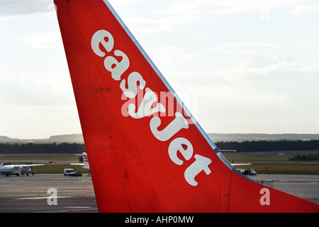 Ende einer EasyJet Flugzeug am Flughafen Ruzyne, Prag, Tschechische Republik Stockfoto