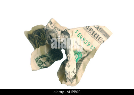 Dollar Bill uns Banknote mit weißem Hintergrund und Schatten Stockfoto