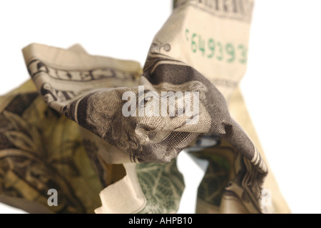 Dollar Bill uns Banknote mit weißem Hintergrund und Schattentiefe des Blickfelds Stockfoto
