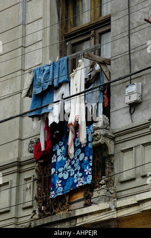 Trocknen von Wäsche auf dem Balkon Valparaiso Chile Südamerika Stockfoto