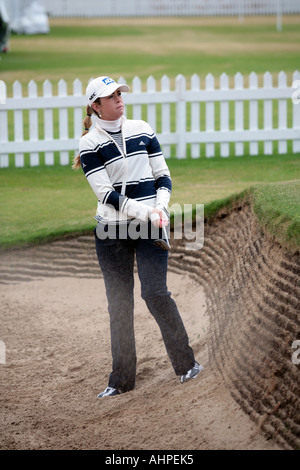 Paula Creamer in einen Übungsbunker während des Trainings für die Weetabix Womens British Open in Royal Lytham 2006 Stockfoto