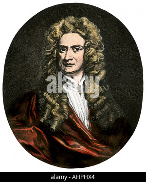 Sir Isaac Newton. Hand - farbige Holzschnitt Stockfoto