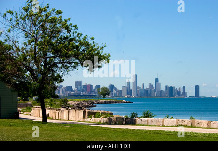 Skyline von Chicago downtown Stadtbild aus dem Bereich Museum Campus und Lake Michigan. Chicago Illinois IL USA Stockfoto