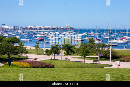 Chicago Hafen des Lake Michigan vom Museum Campus Navy Pier im Hintergrund. Chicago Illinois IL USA Stockfoto