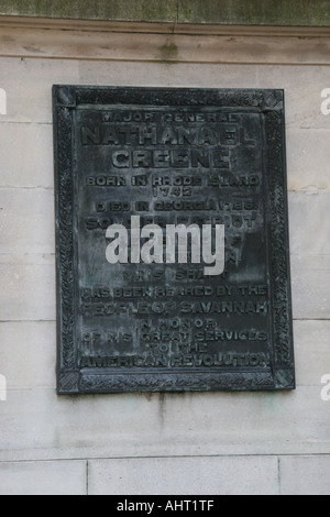 Savannah Georgia Plaque auf Nathanael Greene 1742 1786 Denkmal Stockfoto