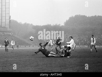 Fußball, Bundesliga, 1970/1971, Wedau-Stadion in Duisburg, MSV Duisburg vs. Borussia Mönchengladbach 1:1, Szene des Spiels, v.l.n.r.: Kurt Rettkowski (MSV), Günter Netzer (MG), Hartmut Heidemann, Djordje Pavlic (beide MSV), Herbert Laumen, Jupp Heyn Stockfoto